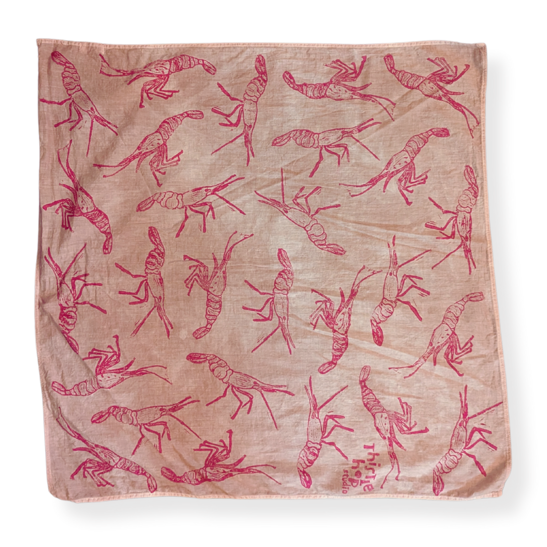 Shrimp - Hand Stamped Organic Cotton Bandana (Tan/Magenta)