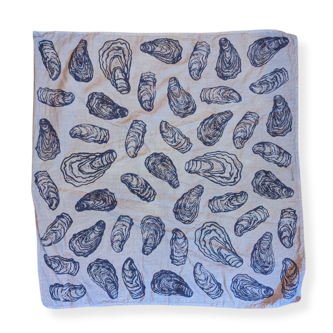 Oyster Shell – Hand Stamped Organic Cotton Bandana (Light Navy/Navy)
