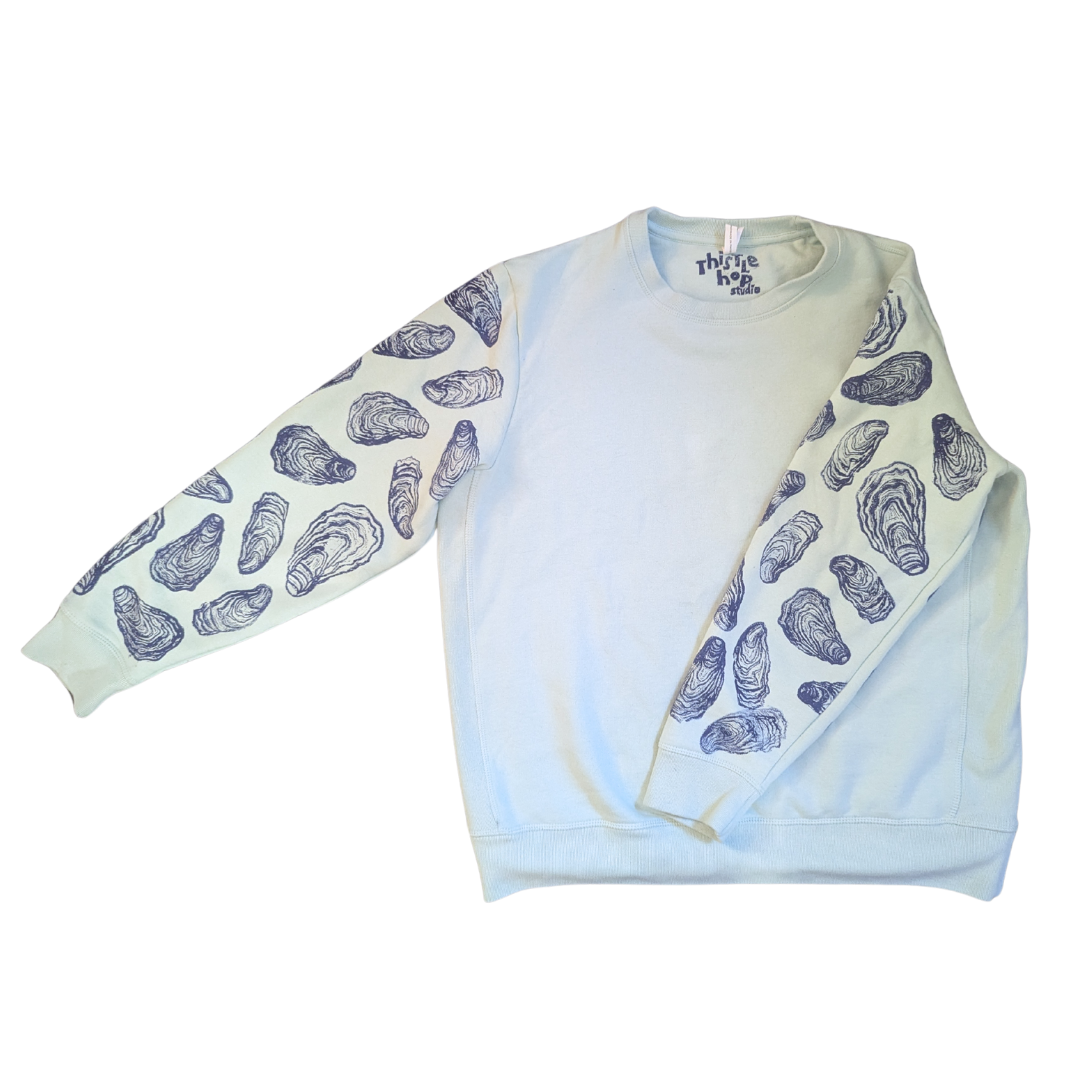 Oyster Shell Block-printed Sleeve Crewneck