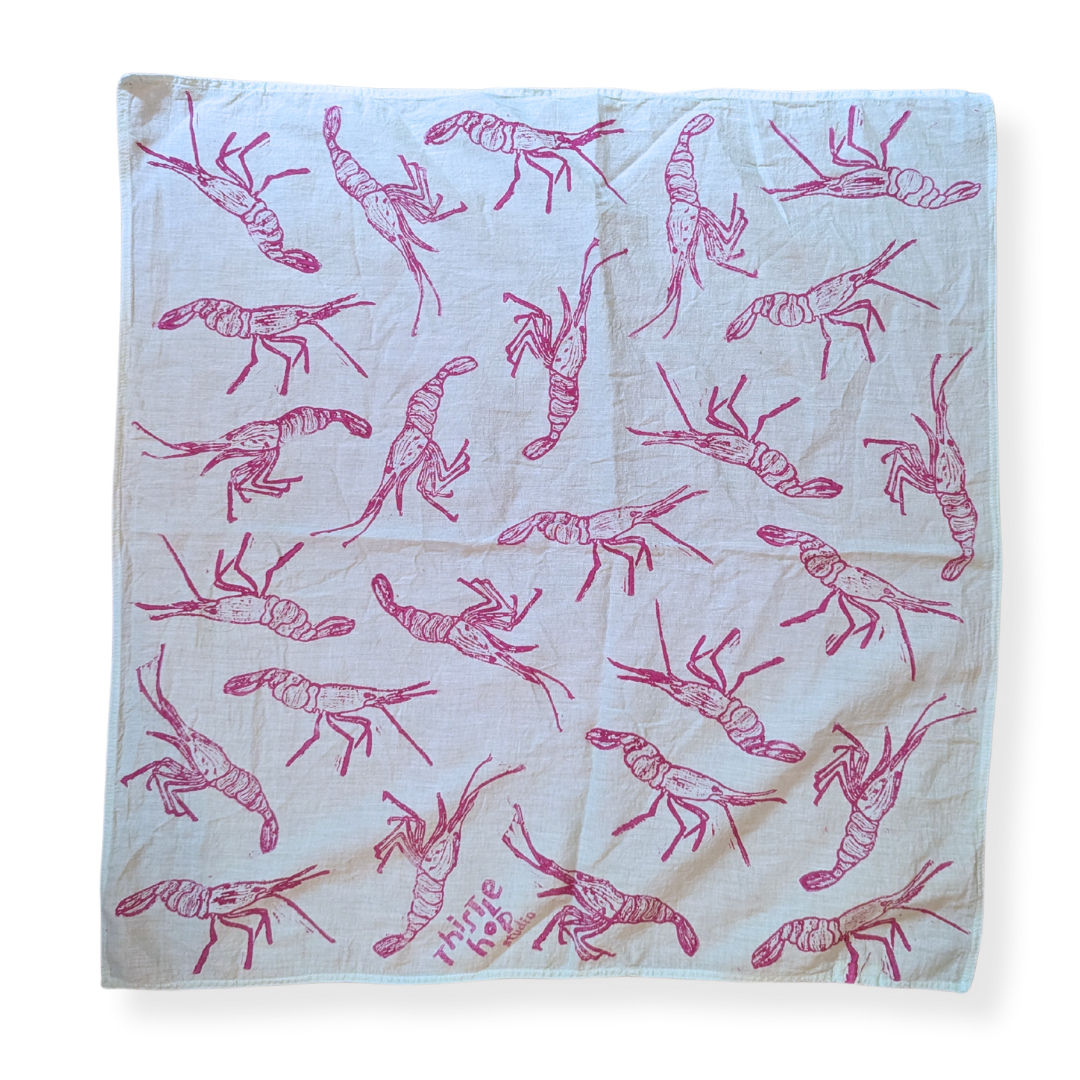 Shrimp - Hand Stamped Organic Cotton Bandana (Pale Blue/Magenta)