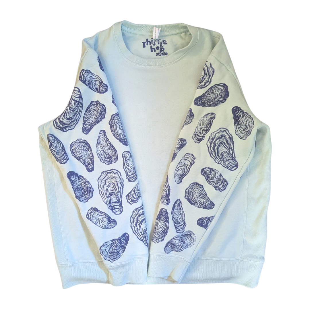 Oyster Shell Block-printed Sleeve Crewneck