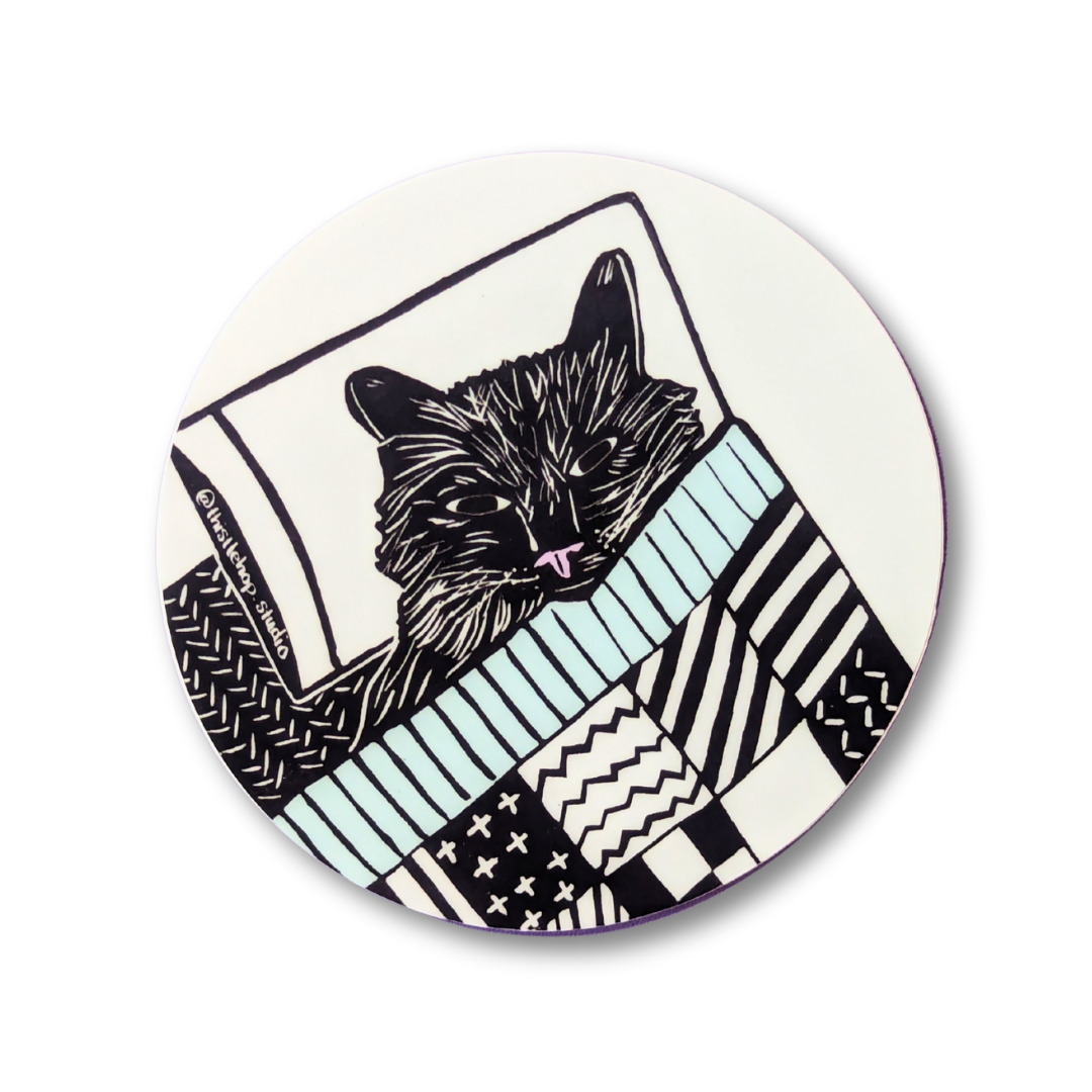 Cozy Kitty Sticker - Circle Vinyl