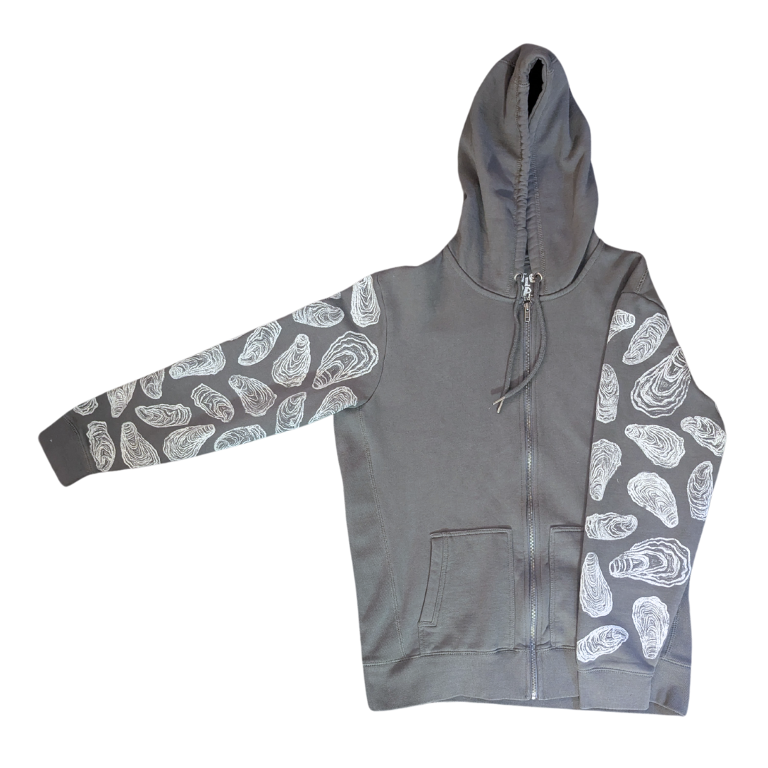 Oyster Shell Block-printed Sleeve Zip-up Hoodie