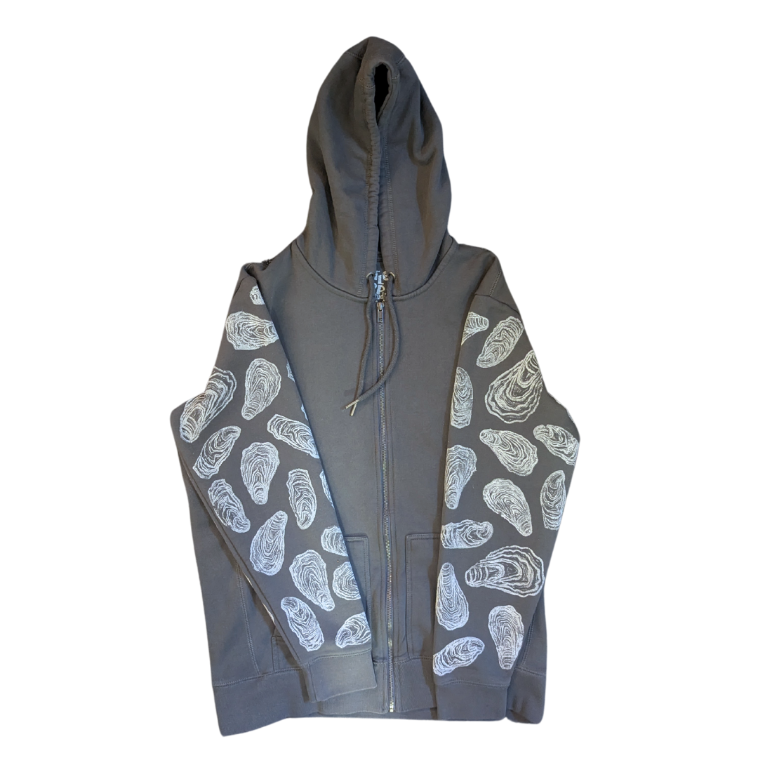 Oyster Shell Block-printed Sleeve Zip-up Hoodie