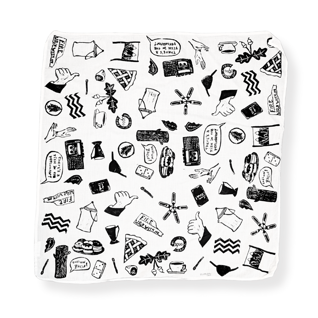 Give Yourself a Present – Hand-Stamped Organic Cotton Bandana (White/Black)
