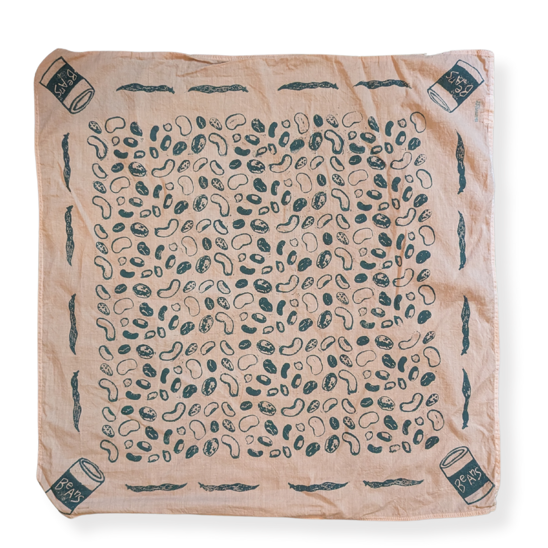 Bean-dana - Hand Stamped Organic Cotton Bandana (Tan/Spruce)
