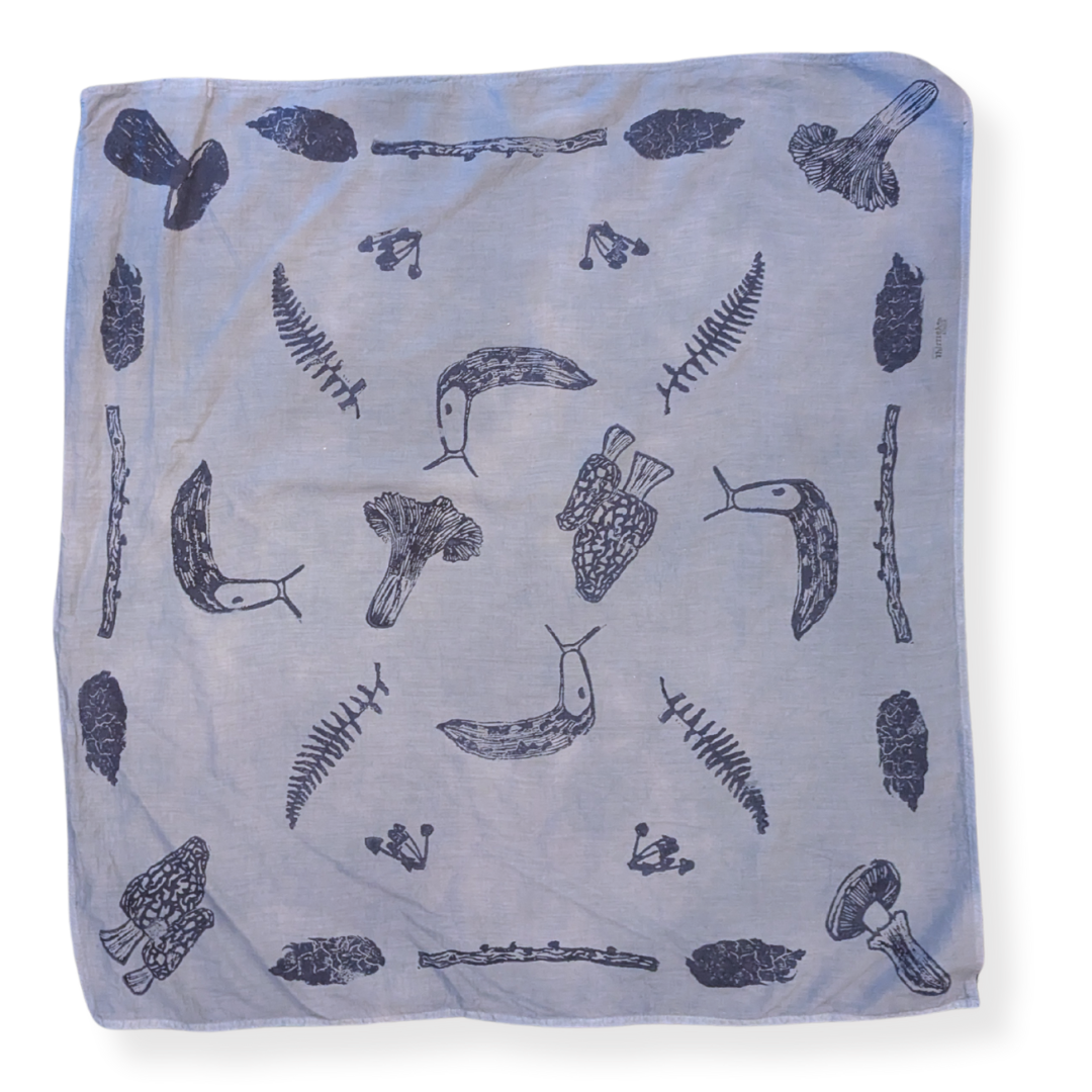 Forest Floor - Hand Stamped Organic Cotton Bandana (Light Navy/Navy)