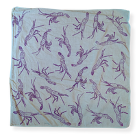 Shrimp - Hand Stamped Organic Cotton Bandana (Pale Blue/Deep Purple)