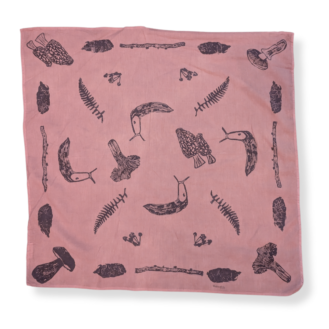 Forest Floor - Hand Stamped Organic Cotton Bandana (Mauve/Navy)