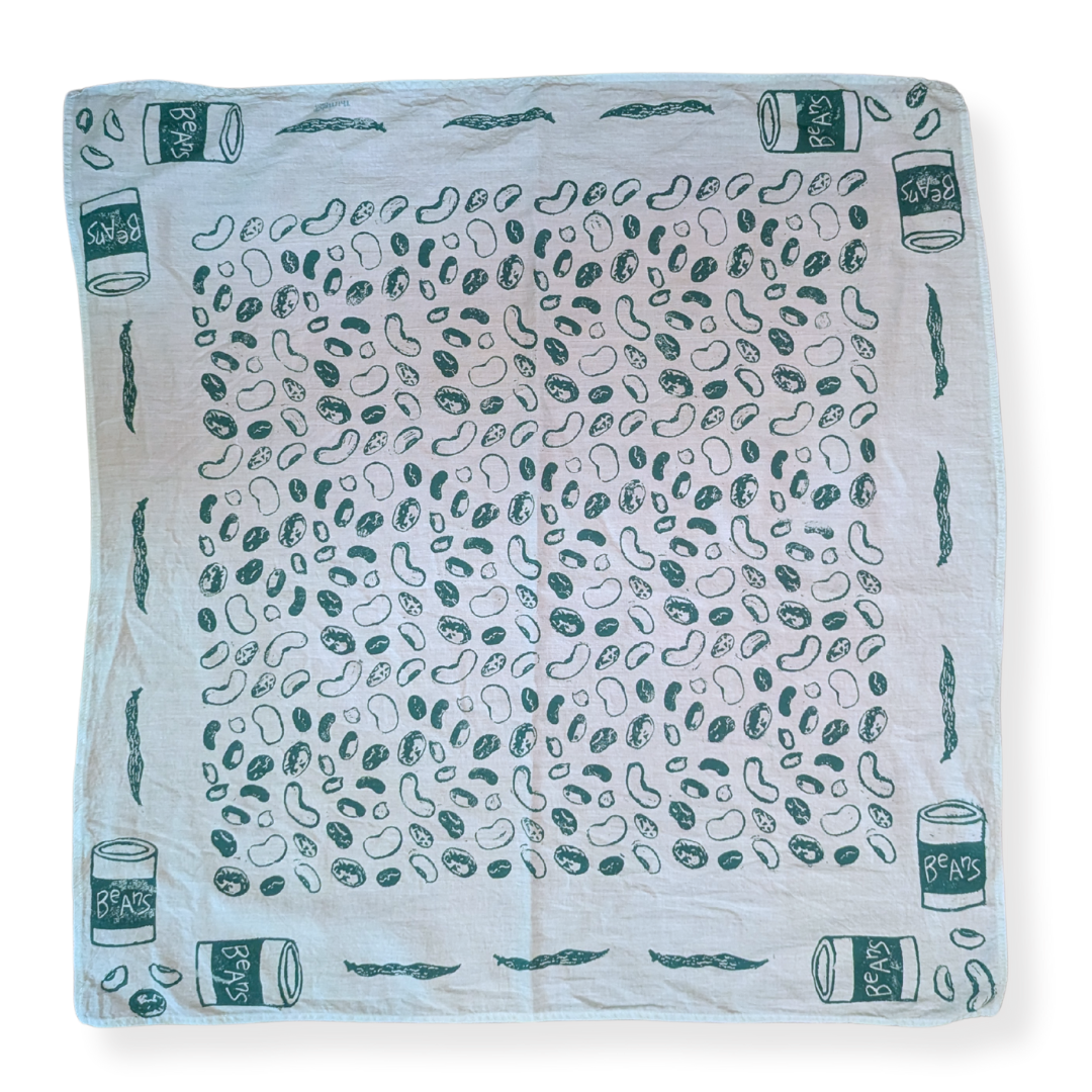 Bean-dana - Hand Stamped Organic Cotton Bandana (Pale Blue/Spruce)
