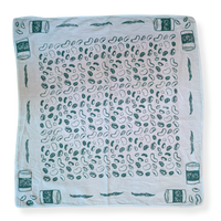 Bean-dana - Hand Stamped Organic Cotton Bandana (Pale Blue/Spruce)