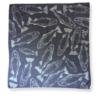 Salmon Run - Hand Stamped Organic Cotton Bandana (Navy/White)
