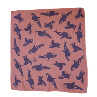 Orcas - Hand Stamped Organic Cotton Bandana (Mauve/Navy)